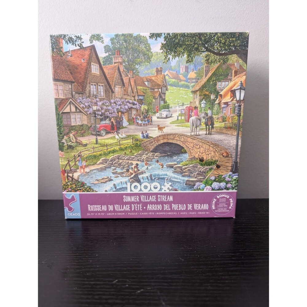 COMPLETE Ceaco Summer Village Stream 1000 Piece Puzzle Steve Crisp 2025 Poster